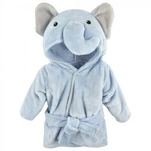 Baby Boy Cute Elephant Hood Cozy Super Soft Fleece Bathrobe Blue 0-9 Months